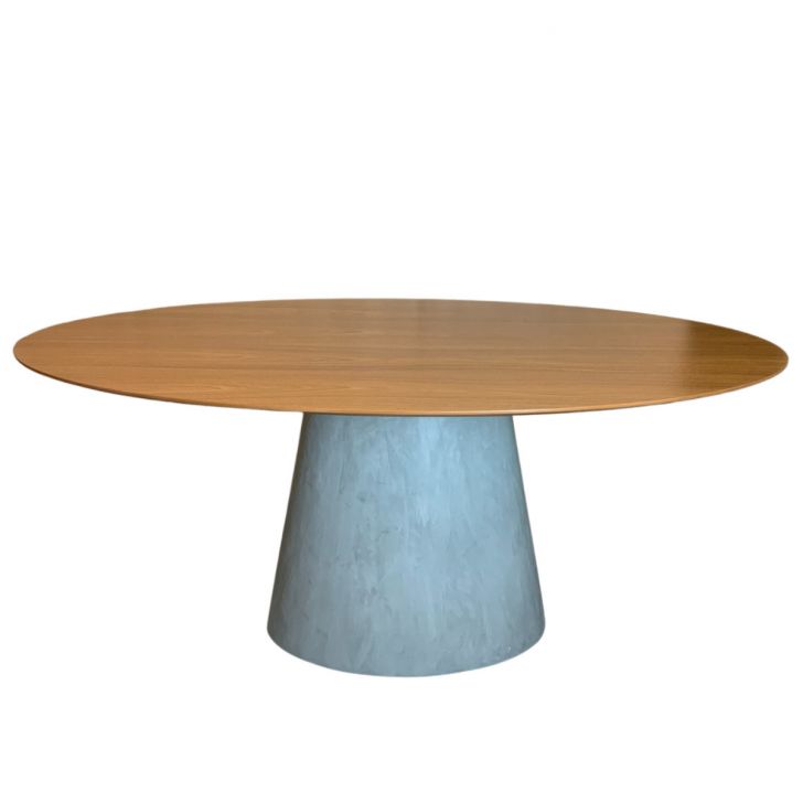 Mesa De Jantar Cone Oval 120x80 Cm Base Cimento Queimado Tampo Freijó