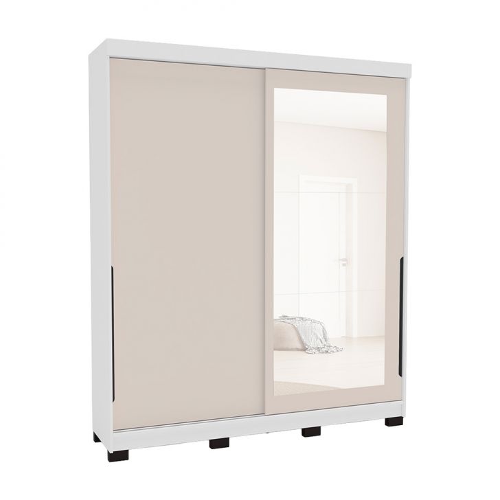 Guarda-roupa Casal Com Espelho Madrid 2 Portas 2 Gavetas Branco E Creme