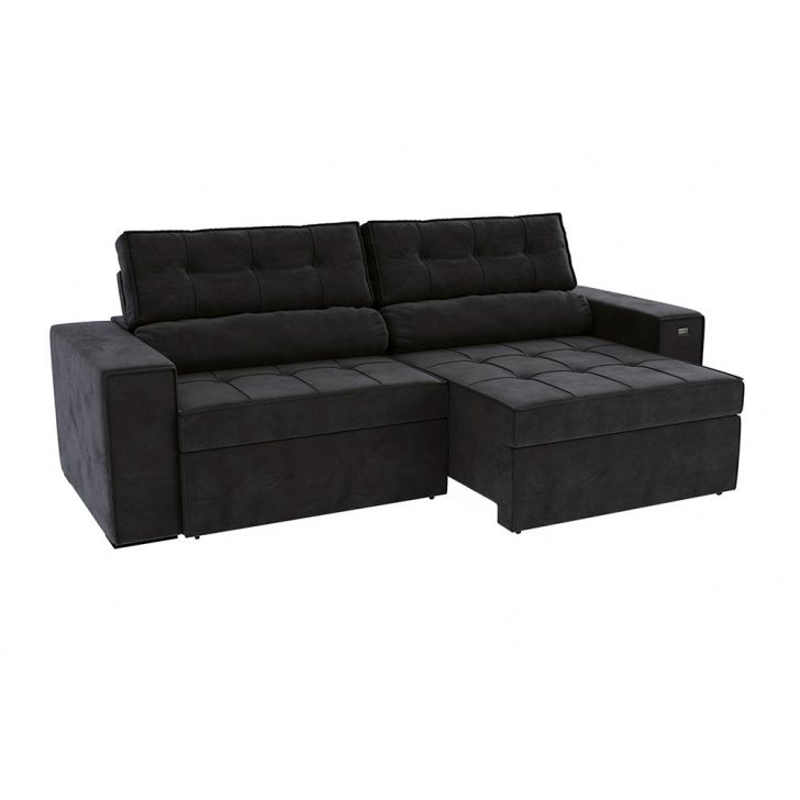 Image of Sofá 4 Lugares Retrátil E Reclinável Lanus Veludo Preto 250 Cm PLA-KA161UP67OPGMOB