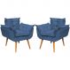 Kit 2 Poltronas Decorativa Para Sala Recepção Manicure Consultório Alice Suede Azul Marinho Pés Trapézio