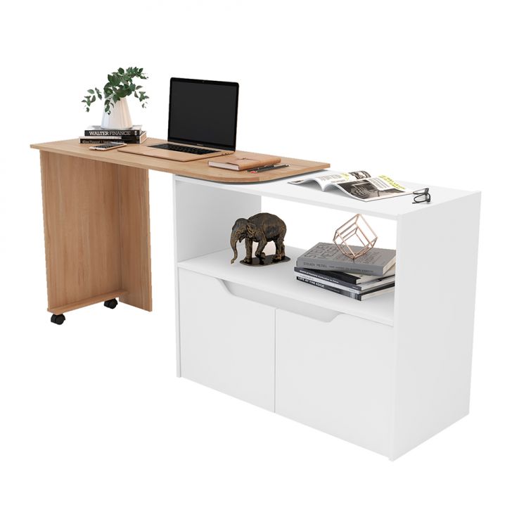 Escrivaninha com Tampo Giratório Stanley 2 PT Branca e Aveiro