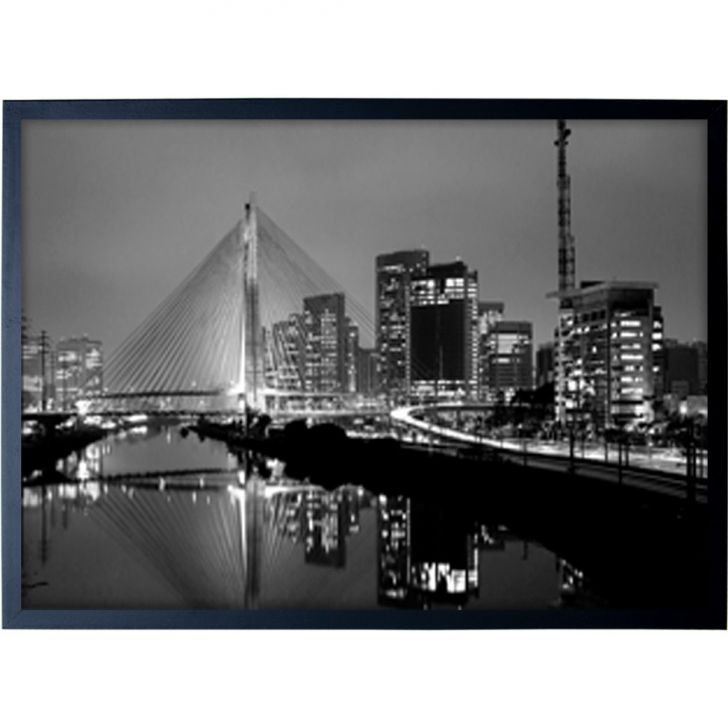 Quadro Manual Canvas Cidade II com Vidro Preto e Branco 40x60 cm