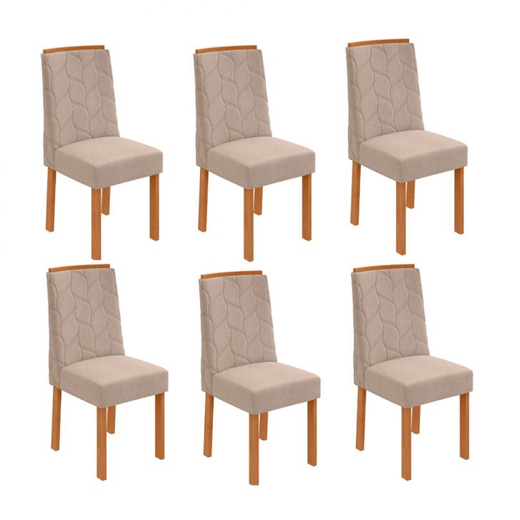 Conjunto com 6 Cadeiras Astrid Linho Bege e Amêndoa