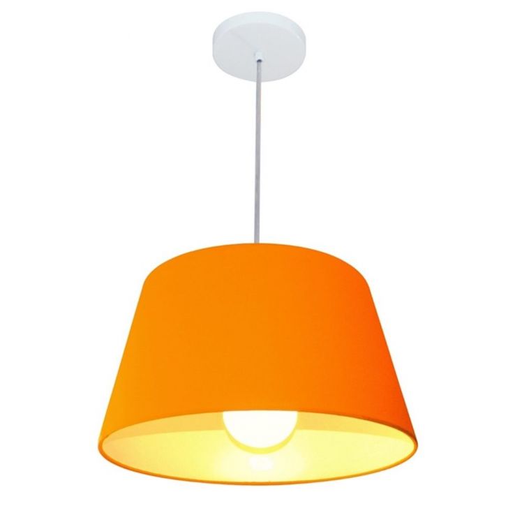 Pendente Cone Md-4039 Cúpula em Tecido 21-40x30cm Laranja - Bivolt