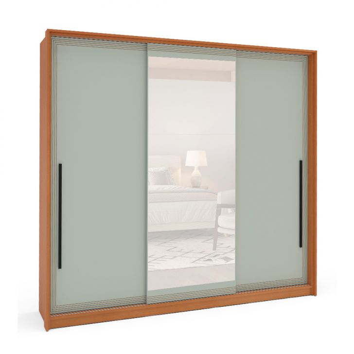 Image of Guarda-roupa Casal Com Espelho Valência 3 Portas 4 Gavetas Freijó E Verde PLA-MO895CL67ORWMOB