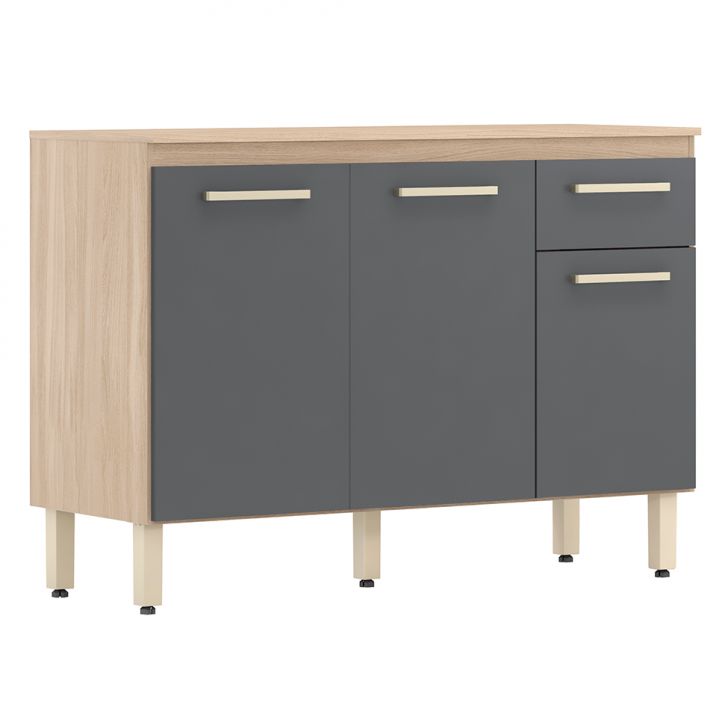 Balcão de Cozinha Dama com Tampo 3 Portas 1 Gaveta Avena e Grafito