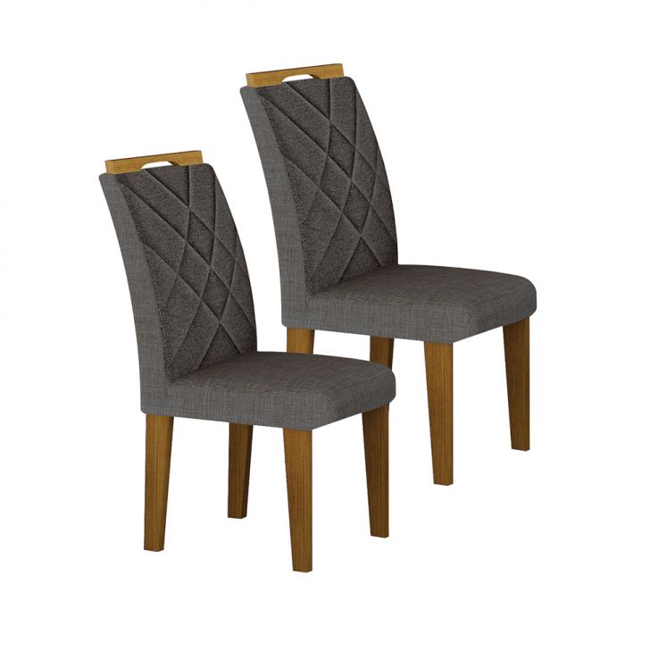 Conjunto com 2 Cadeiras Larissa Linho Chumbo e Freijó