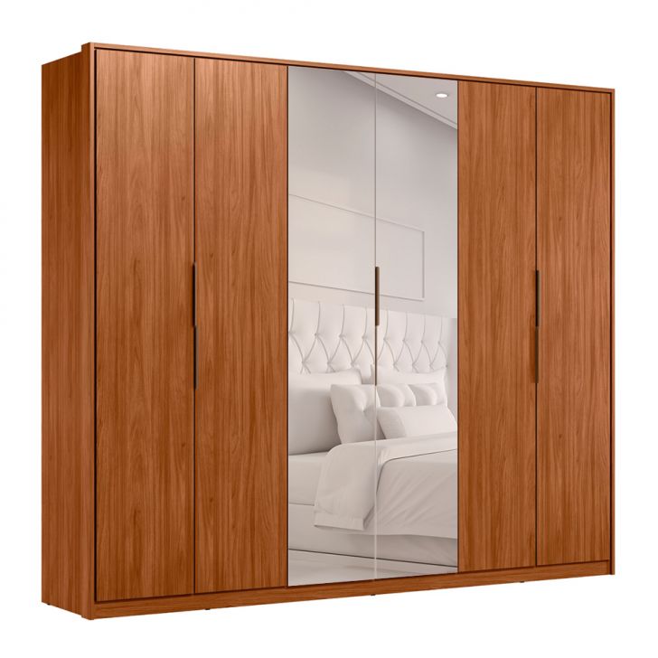 Guarda-roupa Casal Com Espelho Atrice 6 Portas 6 Gavetas Nogueira