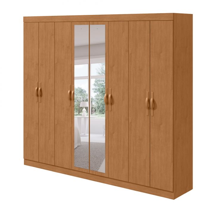 Guarda-roupa Casal Com Espelho Serenata 8 Portas 6 Gavetas Amêndoa Clean