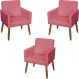 Kit 3 Poltronas Para Sala, Manicure, Quarto Decorativas Beatriz Com Base Suede Rosê Pé Castanho - Clique E Decore