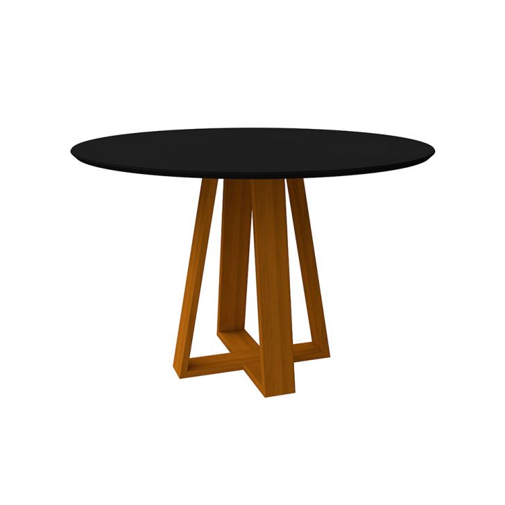 Mesa de Jantar Redonda com Tampo de Vidro Vitoria Preta e Ype 117 cm