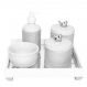 Kit Higiene Espelho Potes, Molhadeira, Porta Álcool-Gel e Capa Passarinho Prata Quarto Bebê Unissex