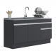 Balcão Cozinha Gabinete Pia 150cm com Rodapé 3 Portas 1 Gaveta Veneza Multimóveis V2115 Preto/Branco