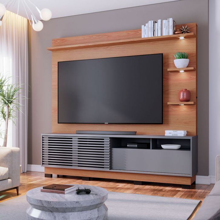 Estante para Home Theater e TV até 70 Polegadas Campeche Feijó e Cinza