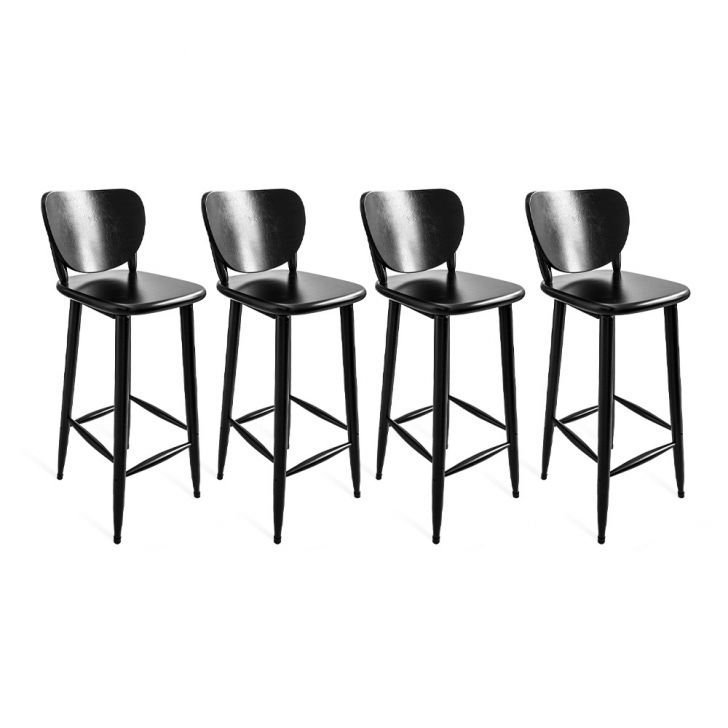 Kit 4 Banquetas Pretas Altas para Cozinha Área Gourmet Bancada Bar Varanda em Madeira 73 Cm Até o Assento com Encosto