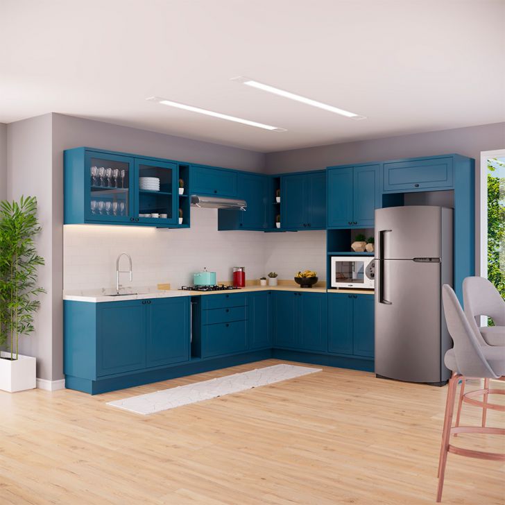 Cozinha Completa Évora 16 Portas 3 Gavetas Azul Órion