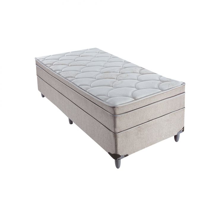 Cama Box Solteiro Áquila I Com Colchão Solteiro Molas Verticóil Bege