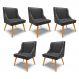 Kit 5 Cadeiras Decorativas Sala de Jantar Pés Palito de Madeira Firenze PU Preto Fosco/Natural G19 - Gran Belo