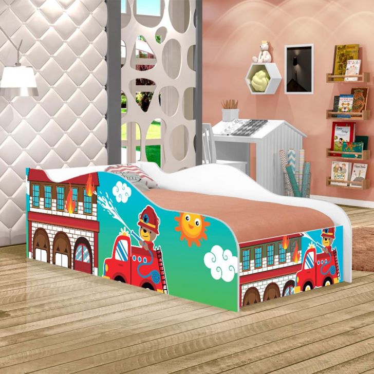 Mini Cama Fun Usinho Bombeiro Infantil Com Colchão