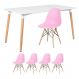 Mesa de jantar retangular Eames 80 x 140 cm + 4 cadeiras Eiffel DSW Mesa branco com cadeiras rosa claro