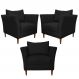 Kit 3 Poltronas Decorativa Sala de Estar Pés Palito Lubbock Couro Preto G58 - Gran Belo