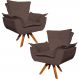 Kit 2 Poltronas Decorativas Base Giratória em Madeira Charger Suede Marrom G19 - Gran Belo