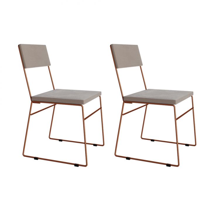 Conjunto com 2 Cadeiras Málaga Veludo Bege e Cobre