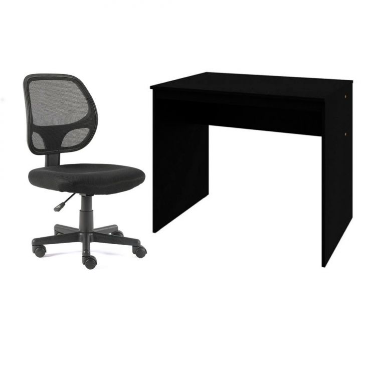 Conjunto de Mesa Office com Cadeira de Escritório Secretária Giratória Oxford Preta