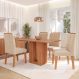 Conjunto de Mesa Retangular com Tampo de MDF Cinamomo Ariela e 4 Cadeiras Nicole Suede Bege