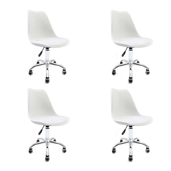 Conjunto com 4 Cadeiras de Escritório Secretária Saar Cromado e Branco