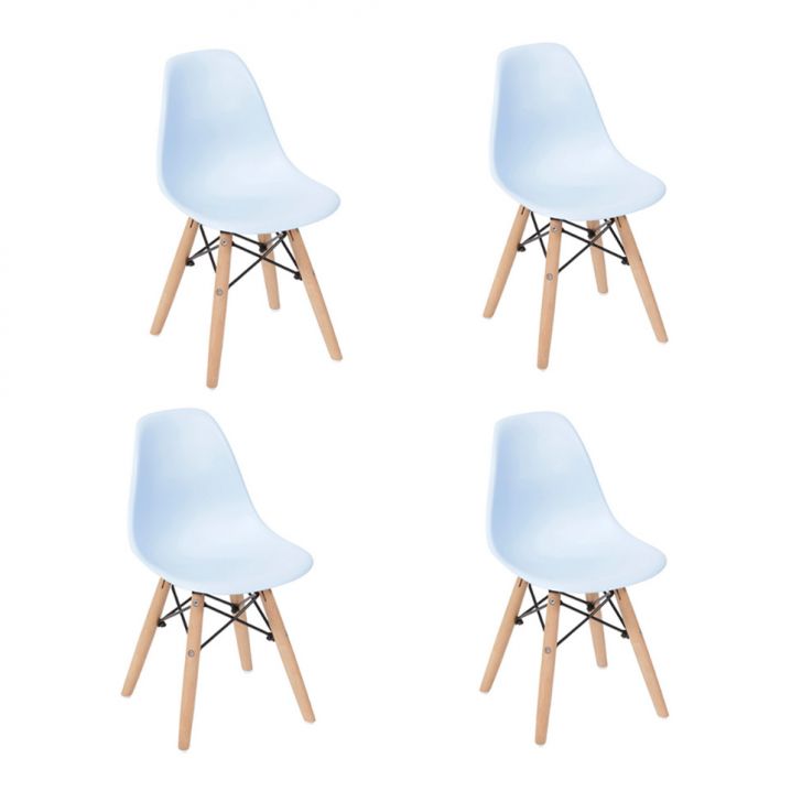 Conjunto com 4 Cadeiras Infantis DKR Eames Azul Claro e Madeira