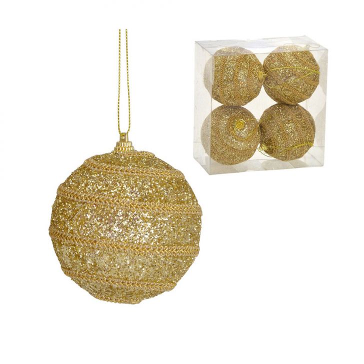 Kit com 4 Bolas Natalinas Espressione Dourado II 8 cm