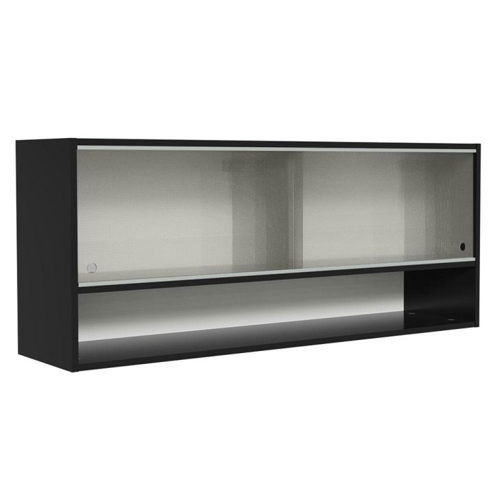 Armário de Cozinha Aéreo 120cm 2 Portas Correr Vidro Pontilhado 1 Nicho Preto Reims Madesa