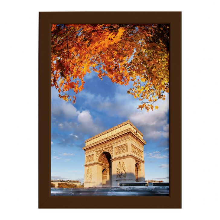 Quadro Foto Paris Arco Triunfo Flores Moldura Marrom 22x32