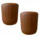 Kit 2 Puff Barcelona Decorativo Couro Caramelo Base Madeira