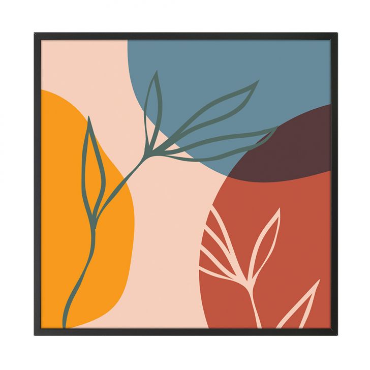 Quadro Abstrato Linhas Folhas II sem Vidro Colorido 60x60 cm
