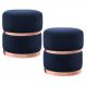 Kit 2 Puffs Decorativos Cinto e Aro Rosê Round B-287 Veludo Marinho - Domi