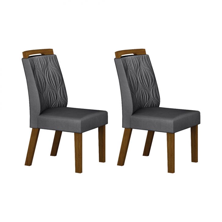 Conjunto com 2 Cadeiras Ilhéus Camurça Chumbo e Freijó