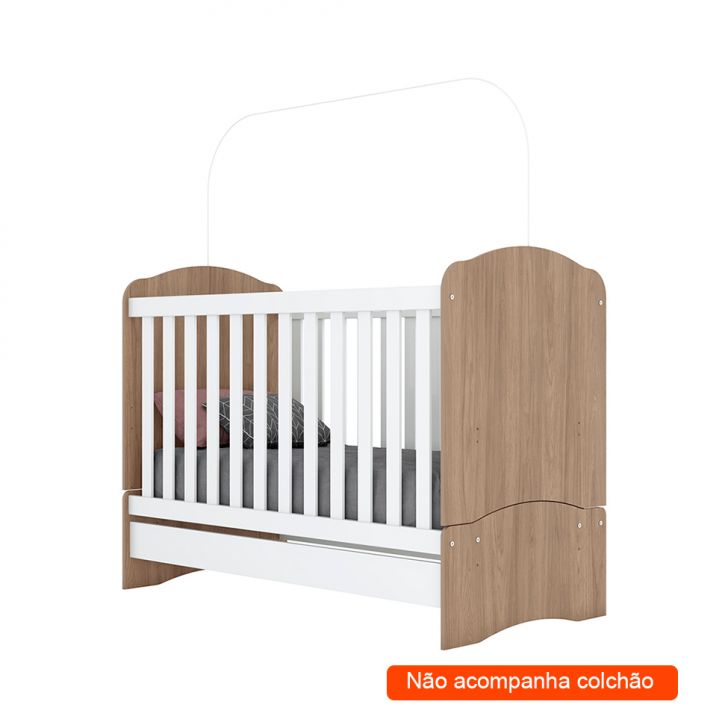 Berço Minicama Bala de Menta Rústico e Branco