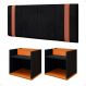 Jogo Quarto Casal 2 Mesas Cabeceira Suspensa Madri Divisória Superior Preto/Cinamomo Painel Estofado Parise Cama Box 1,40 Suede - Lojas RPM