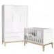 Jogo de Quarto Classic Guarda Roupa 3 Portas e Berço Branco Fosco com Pés Madeira Natural - Reller Móveis