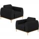 Kit 02 Poltronas Decorativas Base De Madeira e Pés D'Ouro Molino D02 Veludo Preto C-300 - Lyam Decor
