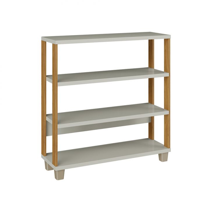 Estante Baixa para Escritório Lanes 100% MDF Off White e Freijó