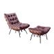 Poltrona Com Puff Costela Base Fixa Veludo Roxo Bella Decor