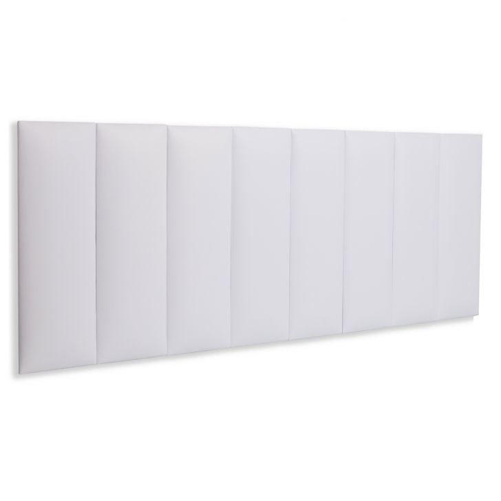 Cabeceira Queen Estofada Para Cama Box Kit 8 Placas Adesivas - Modelo Reta Courino Branco