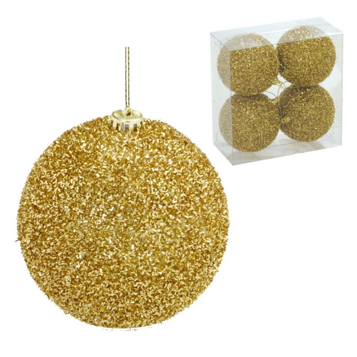 Kit com 4 Bolas Natalinas Espressione Gliterinadas Dourado 12 cm