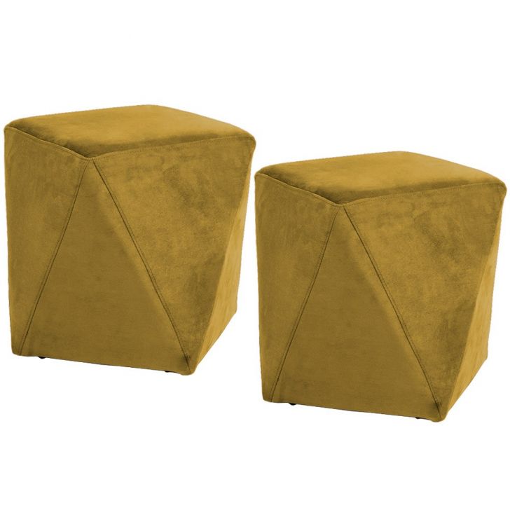 Kit 02 Puffs Decorativo Para Sala de Estar Ametista D02 Veludo Mostarda C-279 - Lyam Decor