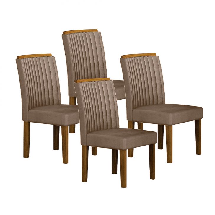 Conjunto Com 4 Cadeiras Jade Camurça Castanho E Freijó
