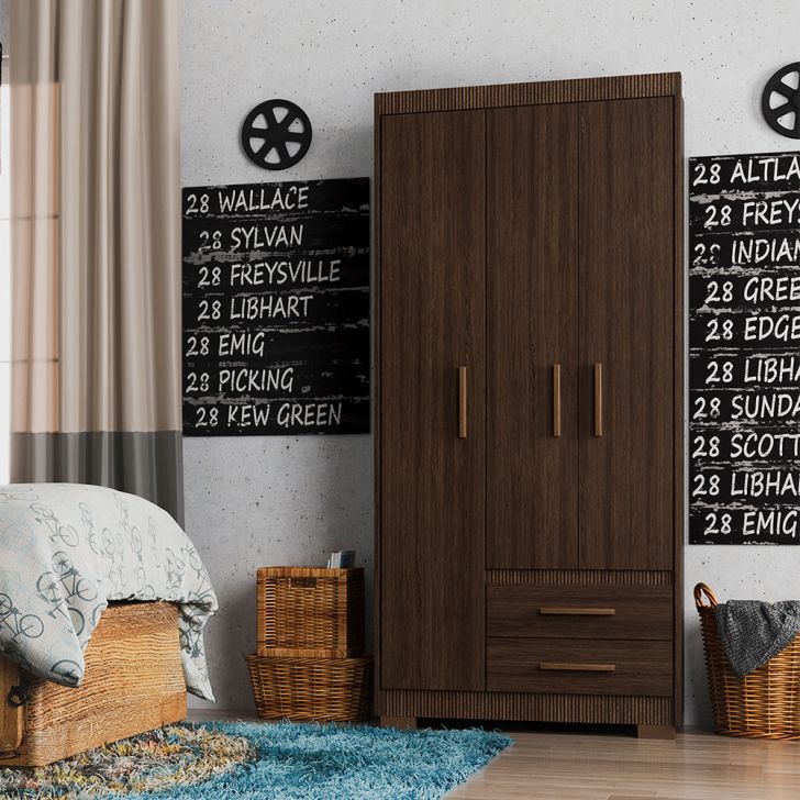 Guarda-roupa Solteiro Primacy 3 Portas 2 Gavetas Capuccino Wood