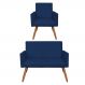 Kit Poltrona e Namoradeira Nina Suede Azul Marinho Pés Palito Castanho - Pallazio